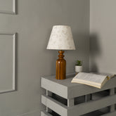 Premium Table Lamp with Teak wood Base and Pearl white Linen Fabric